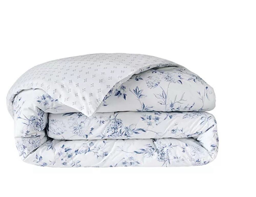 Anne De Solene Paris Malacca Cotton Percale KING Duvet Cover Bleu